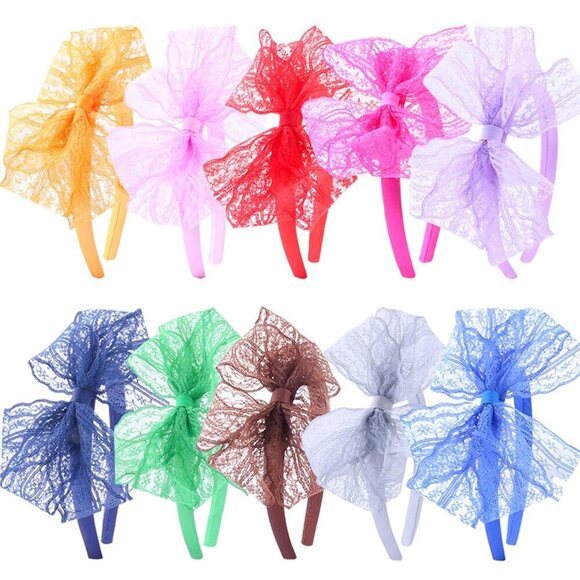 10pcs Neon Lace Headbands Bows 80s Costumes Party Accessories for Women Girls main image 7